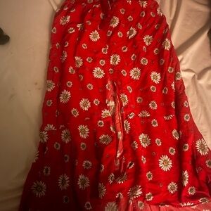 Bright Red Floral Skirt